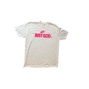 JUST GOD White Crewneck Tee Sz XXL Unisex Short Sleeve Like W/A Thumbs Up Cotton